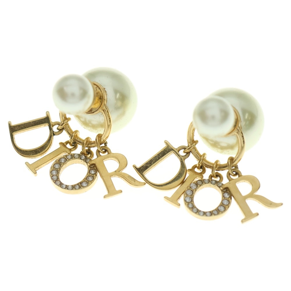 Christian Dior(クリスチャンディオール) トライバル ロゴピアス ゴールド ラインストーン×パール