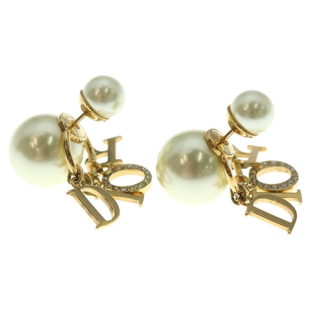 Christian Dior(クリスチャンディオール) トライバル ロゴピアス ゴールド ラインストーン×パール