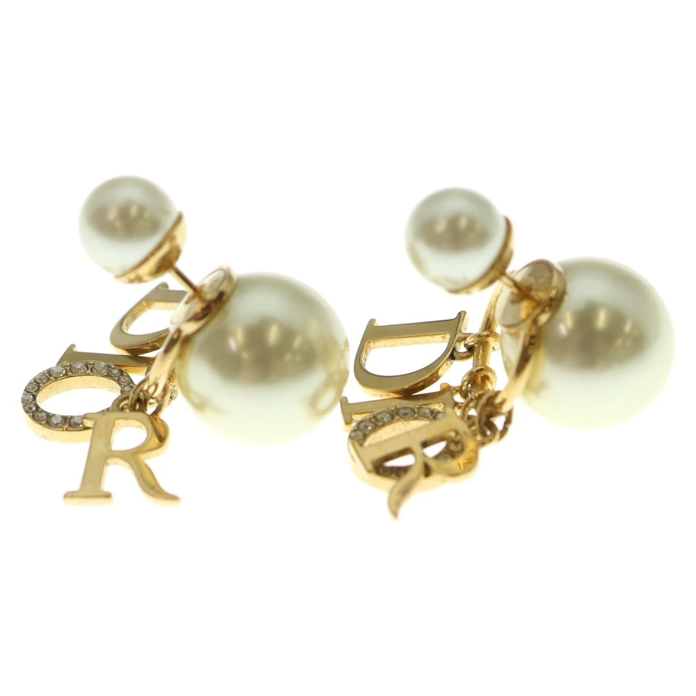Christian Dior(クリスチャンディオール) トライバル ロゴピアス ゴールド ラインストーン×パール