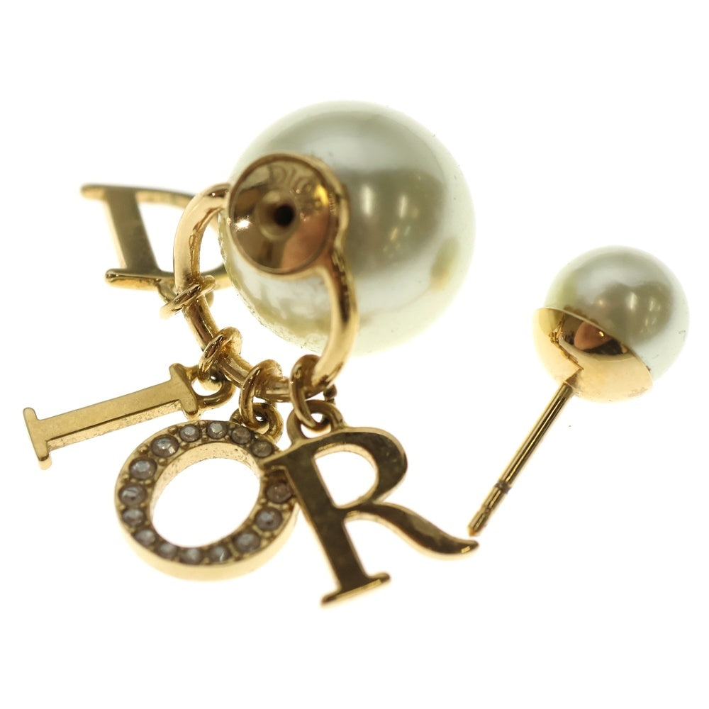 Christian Dior(クリスチャンディオール) トライバル ロゴピアス ゴールド ラインストーン×パール
