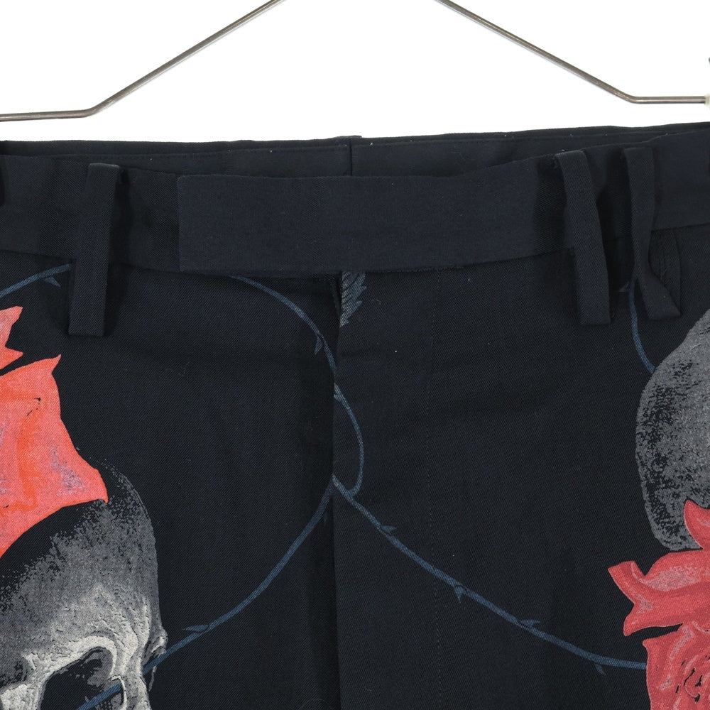 Yohji Yamamoto(ヨウジヤマモト) 18SS 復刻 スカルローズスラックスパンツ ウール×キュプラ レッド/ブラック HW-P69-106