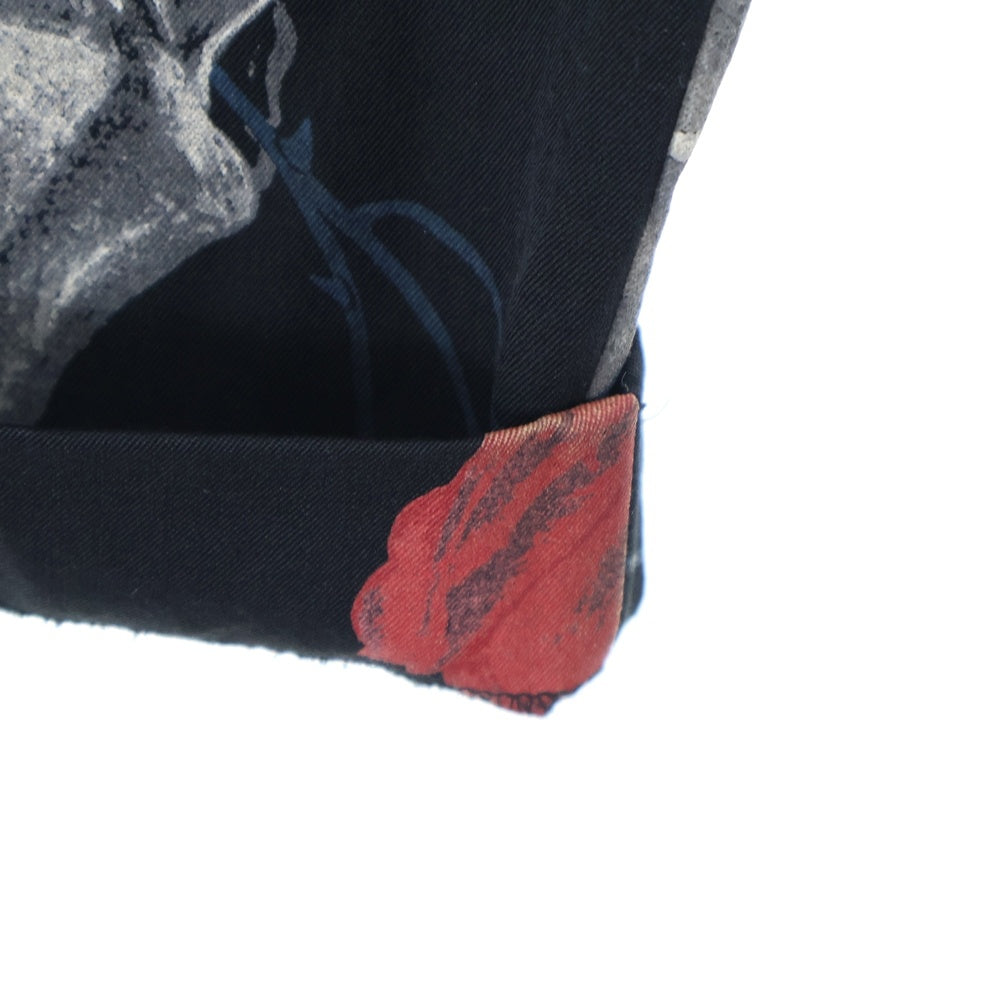 Yohji Yamamoto(ヨウジヤマモト) 18SS 復刻 スカルローズスラックスパンツ ウール×キュプラ レッド/ブラック HW-P69-106