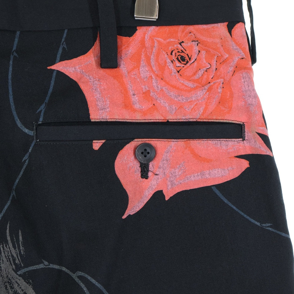 Yohji Yamamoto(ヨウジヤマモト) 18SS 復刻 スカルローズスラックスパンツ ウール×キュプラ レッド/ブラック HW-P69-106