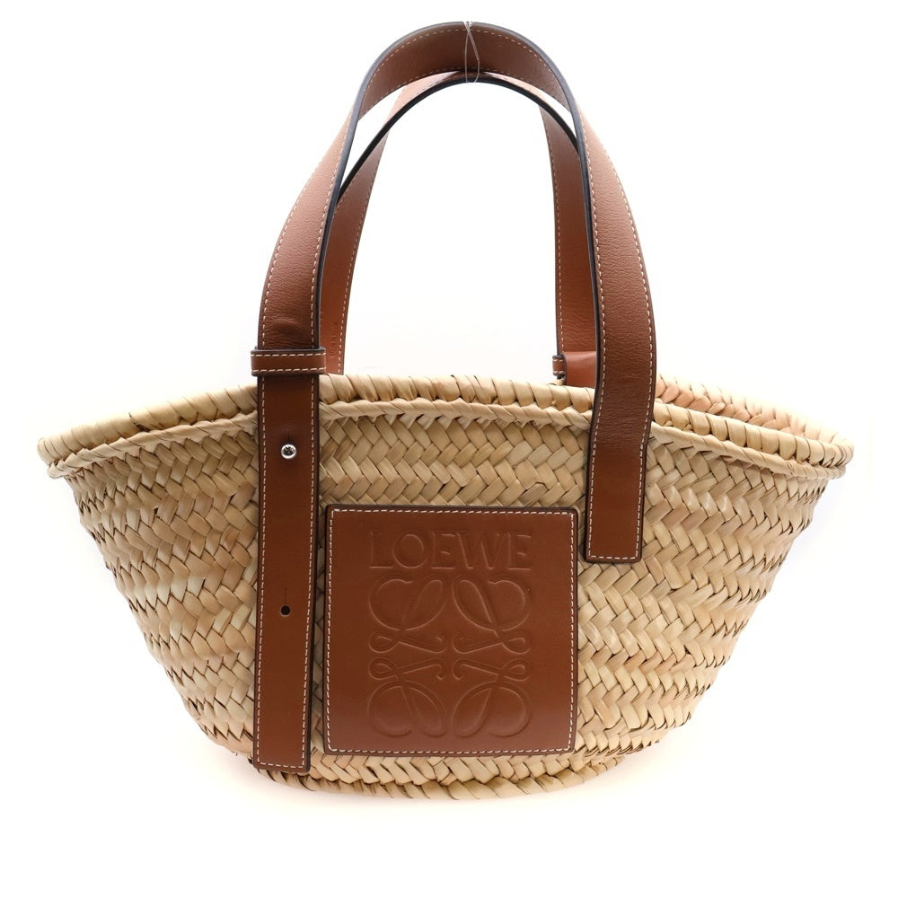 LOEWE(ロエベ) アナグラムレザーパッチ かごバッグ バスケット スモール ベージュ×ブラウン ラフィア×レザー ハンドバッグ レディース