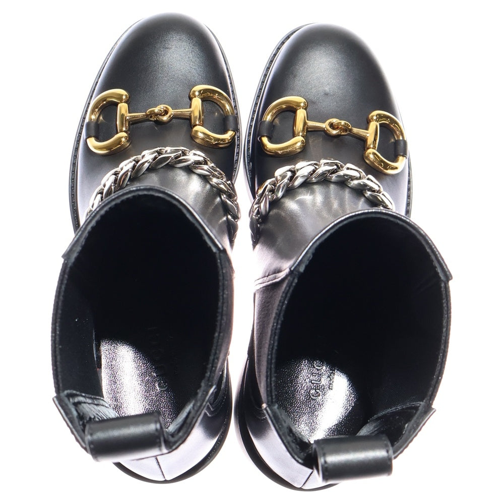 GUCCI(グッチ) ホースビット チェーン レザー サイドゴア チェルシー ショートブーツ ブラック レディース 670393