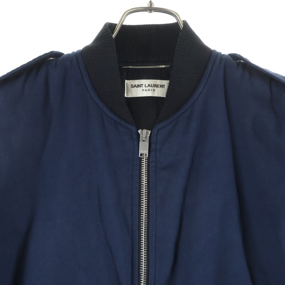 SAINT LAURENT PARIS(サンローランパリ) コットン ポリエステル ツイル ジップアップ 中綿 フライト ボンバージャケット ブルゾン ネイビー 456742Y039W