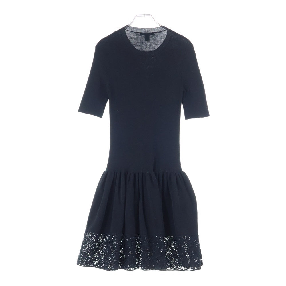 LOUIS VUITTON(ルイヴィトン) 14AW モノグラム柄 スパンコール装飾 レース切り替え ウール ニット クルーネック ハーフスリーブ ミディアムワンピース レディース RW142W F6KD06OFH
