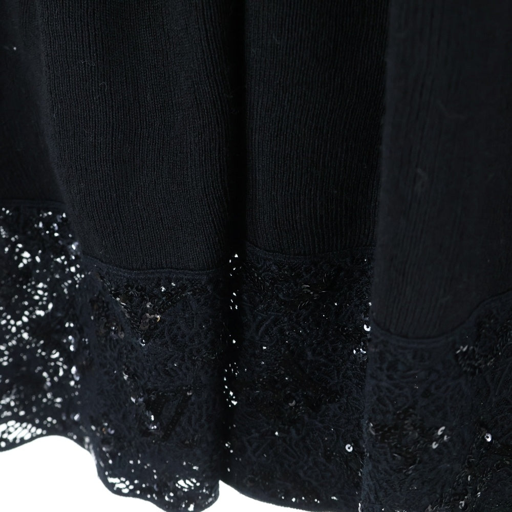 LOUIS VUITTON(ルイヴィトン) 14AW モノグラム柄 スパンコール装飾 レース切り替え ウール ニット クルーネック ハーフスリーブ ミディアムワンピース レディース RW142W F6KD06OFH