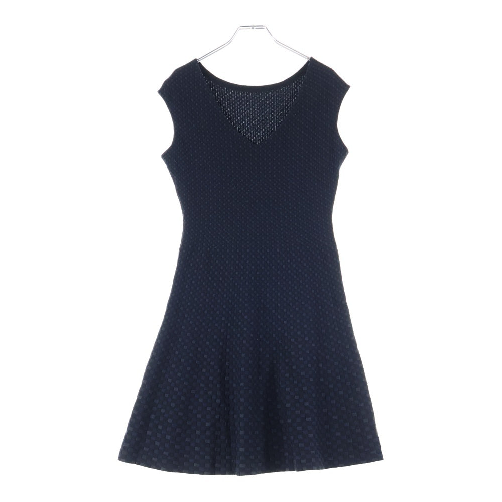 LOUIS VUITTON(ルイヴィトン) 14SS 総柄ジャガード シルクニット ノースリーブ ミディアムワンピース ドレス ネイビー レディース RW141W F5KD03OEK