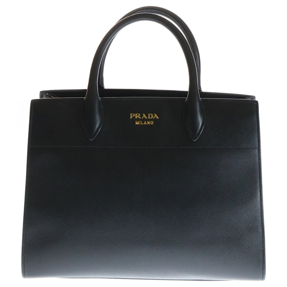 PRADA(プラダ) ビブリオテーク 2WAYバッグ ハンドバッグ ショルダーバッグ ブラック レザー 1BA049 ゴールド金具 レディース