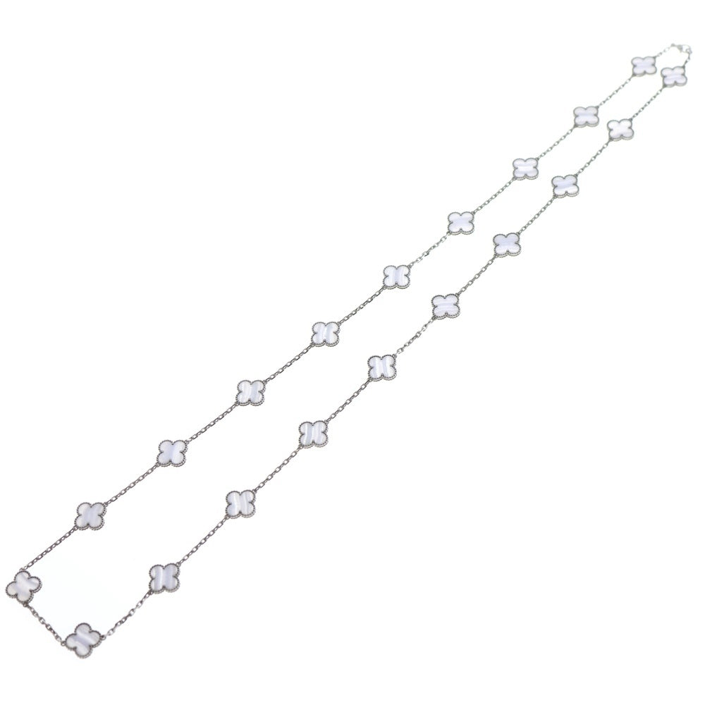Van Cleef & Arpels(ヴァンクリーフアンドアーペル) ヴィンテージアルハンブラ カルセドニー ネックレス 20P Au750 K18 WG ホワイトゴールド VCARD80900