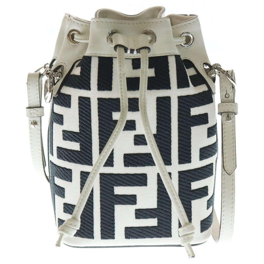 FENDI(フェンディ) モントレゾール ミニ ズッカ柄 ホワイト×ブラック レザー ショルダーバッグ 8BS010 レディース
