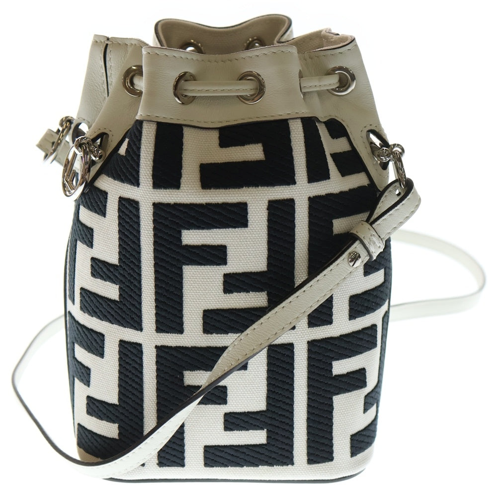 FENDI(フェンディ) モントレゾール ミニ ズッカ柄 ホワイト×ブラック レザー ショルダーバッグ 8BS010 レディース