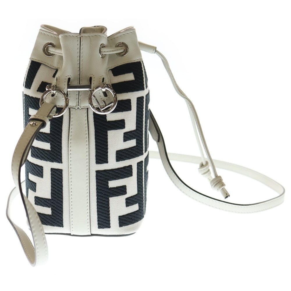 FENDI(フェンディ) モントレゾール ミニ ズッカ柄 ホワイト×ブラック レザー ショルダーバッグ 8BS010 レディース