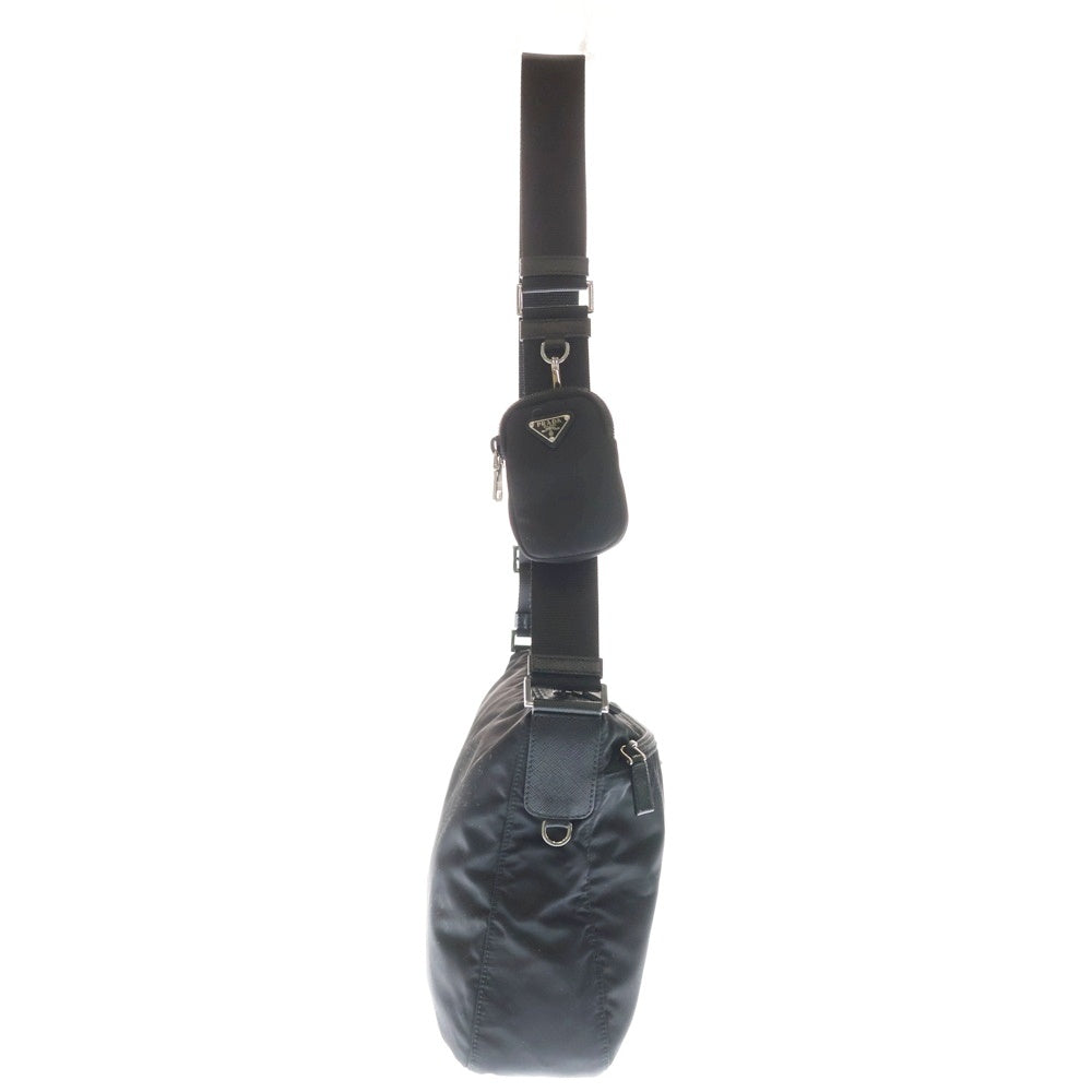 PRADA(プラダ) リナイロン ショルダーバッグ サコッシュ ブラック ナイロン 1BC421 シルバー金具 レディース