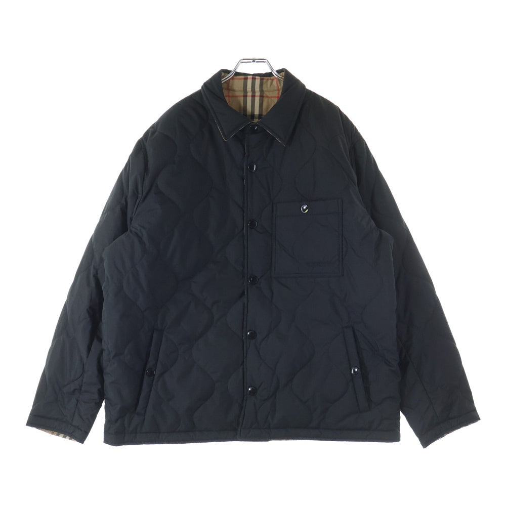 BURBERRY(バーバリー) ノバチェック総柄 ロゴ刺繍 リバーシブル キルティング 中綿 スナップボタン ジャケット ブラック/ベージュ 8049139