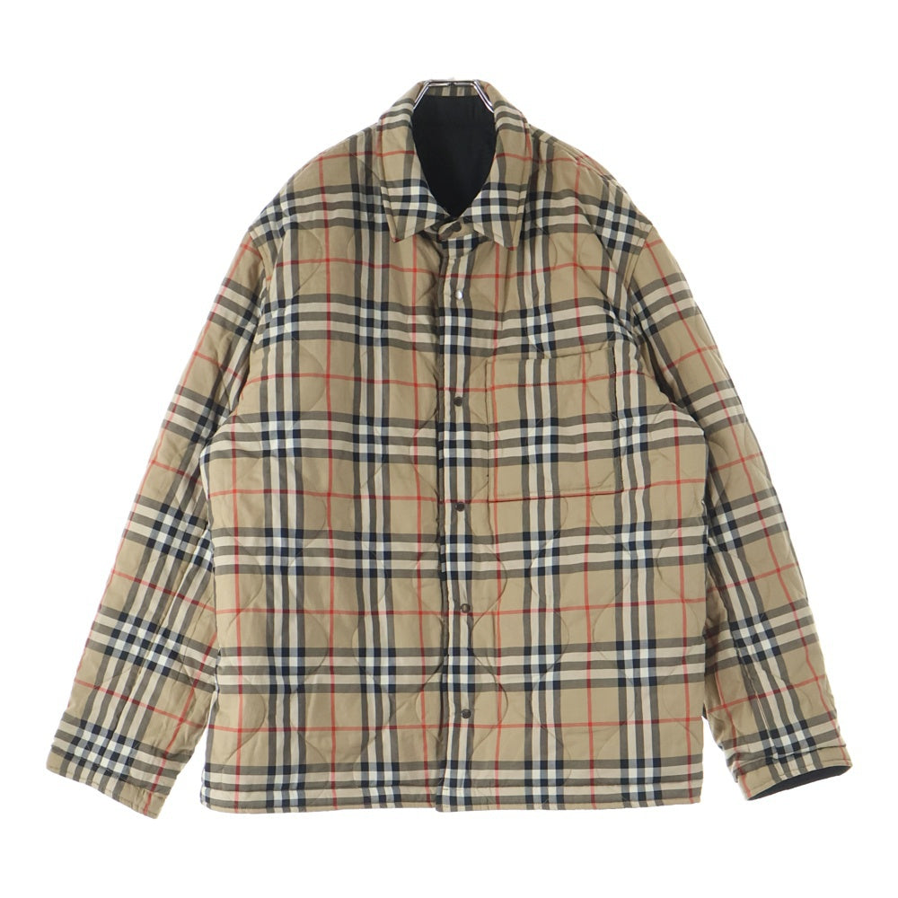 BURBERRY(バーバリー) ノバチェック総柄 ロゴ刺繍 リバーシブル キルティング 中綿 スナップボタン ジャケット ブラック/ベージュ 8049139