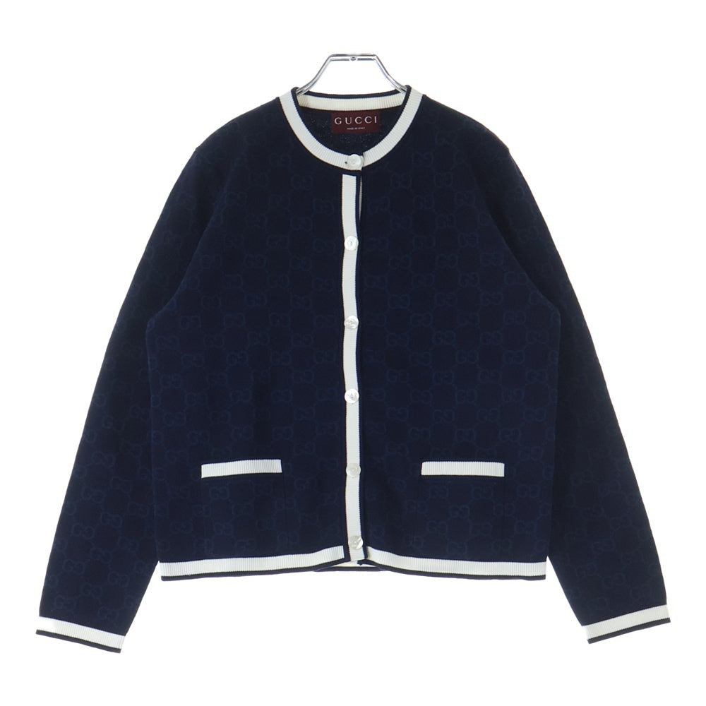GUCCI(グッチ) GGファインコットン ジャガード 総柄 クルーネック 長袖カーディガン ネイビー 836304 レディース