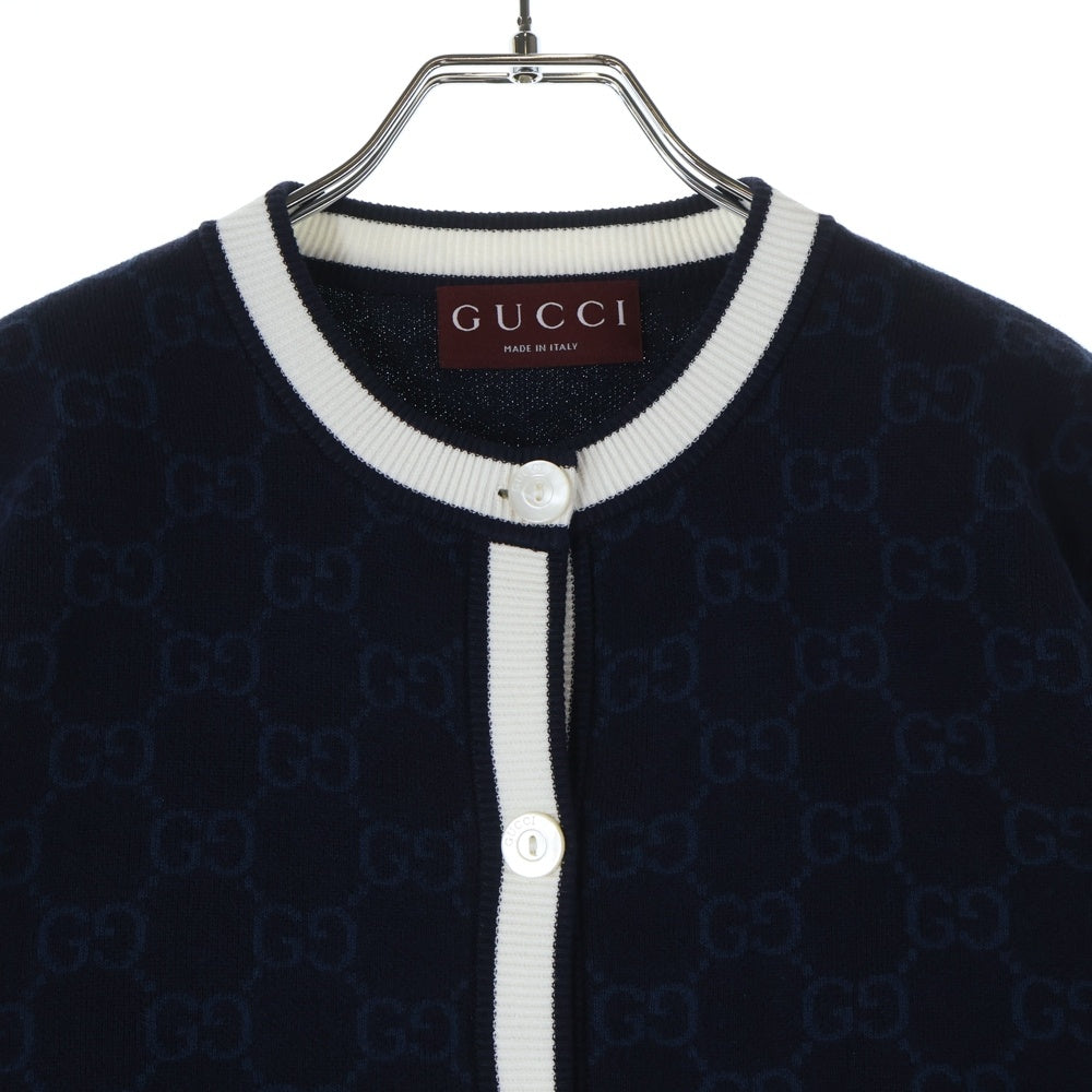 GUCCI(グッチ) GGファインコットン ジャガード 総柄 クルーネック 長袖カーディガン ネイビー 836304 レディース