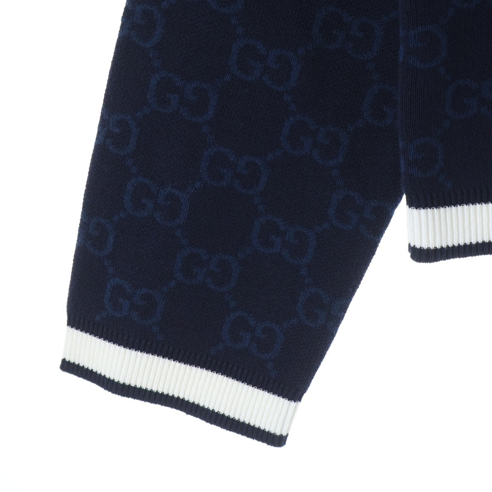 GUCCI(グッチ) GGファインコットン ジャガード 総柄 クルーネック 長袖カーディガン ネイビー 836304 レディース