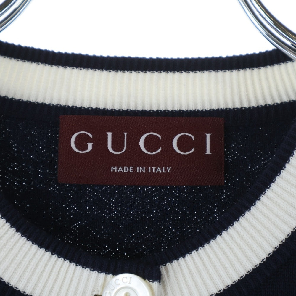 GUCCI(グッチ) GGファインコットン ジャガード 総柄 クルーネック 長袖カーディガン ネイビー 836304 レディース