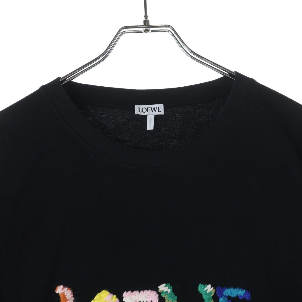 LOEWE(ロエベ) マルチカラー ロゴ刺繍 クルーネック 半袖Tシャツ カットソー ブラック H526Y22XBF