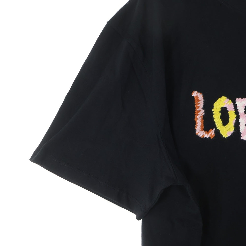 LOEWE(ロエベ) マルチカラー ロゴ刺繍 クルーネック 半袖Tシャツ カットソー ブラック H526Y22XBF