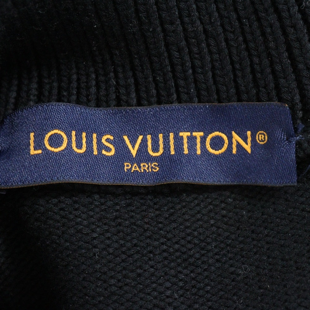 LOUIS VUITTON(ルイヴィトン) 23SS ウインタリーキャミオン LVロゴプレート ハーフボタン ウール混 ナイロン プルオーバー 長袖ニット セーター ブラック RM231M TZ8 HON30W