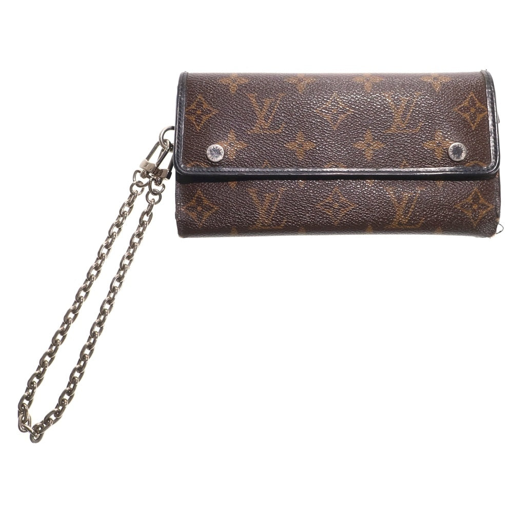 LOUIS VUITTON(ルイヴィトン) ポルトフォイユ ロン モノグラム マカサー チェーン付き PVC レザー ロングウォレット 長財布 シルバー金具 ブラウン/ブラック M60168 レディース
