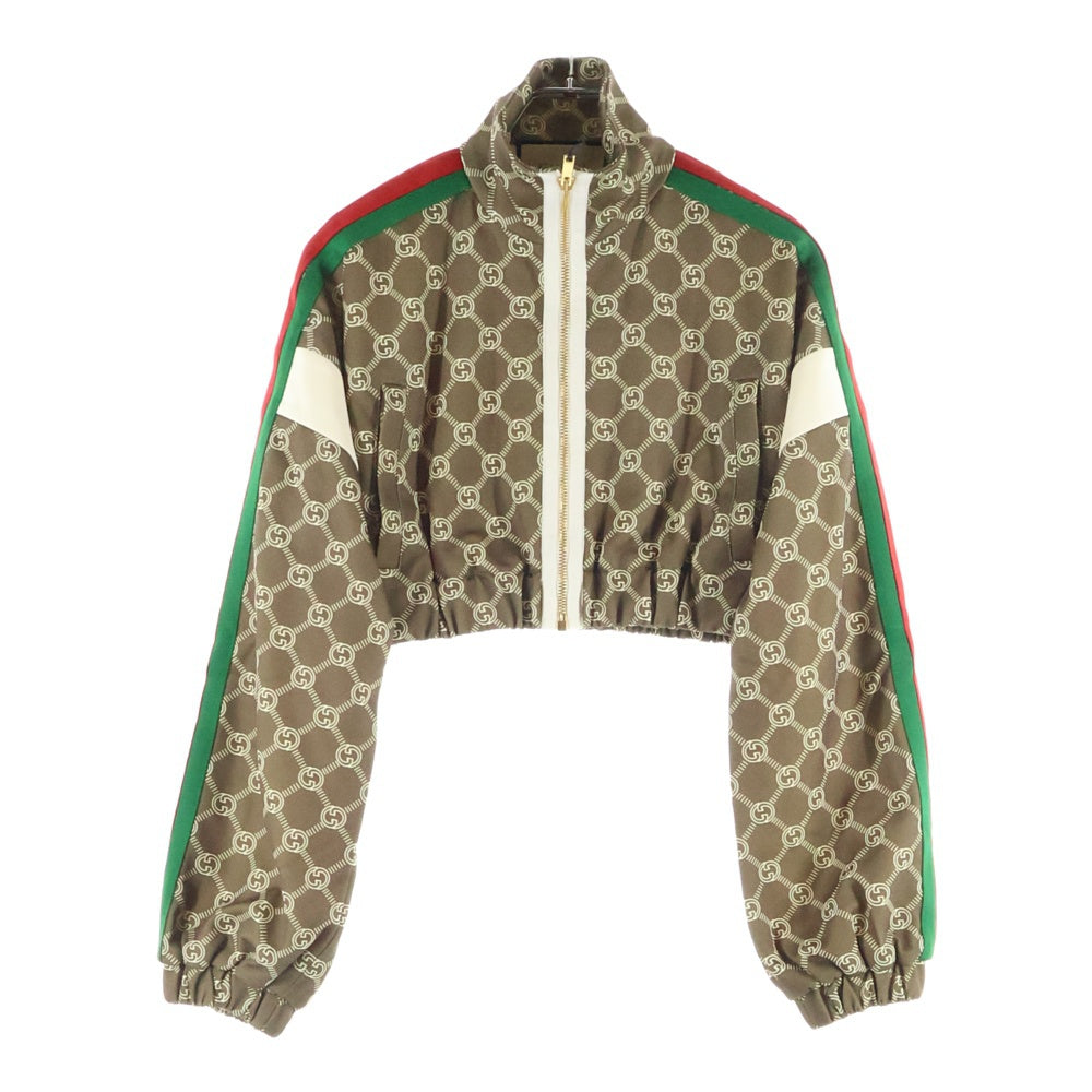 GUCCI(グッチ) インターロッキングG 総柄 シェリーライン クロップド ショート スタンドカラー ジップアップ トラックジャケット ブラウン レディース 671495