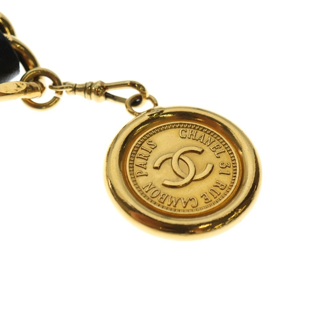 CHANEL(シャネル) シャネル レザーベルト メダルモチーフ ブラック×ゴールド レディース