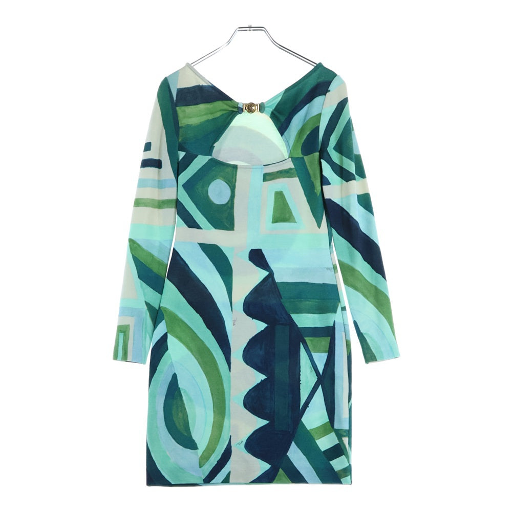 EMILIO PUCCI(エミリオプッチ) 総柄プリント ウール 長袖 ミディアム タイト ワンピース グリーン レディース 17RI70