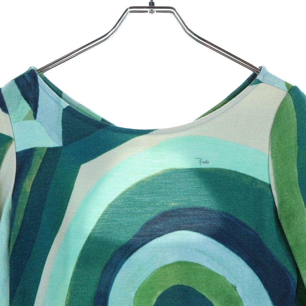 EMILIO PUCCI(エミリオプッチ) 総柄プリント ウール 長袖 ミディアム タイト ワンピース グリーン レディース 17RI70