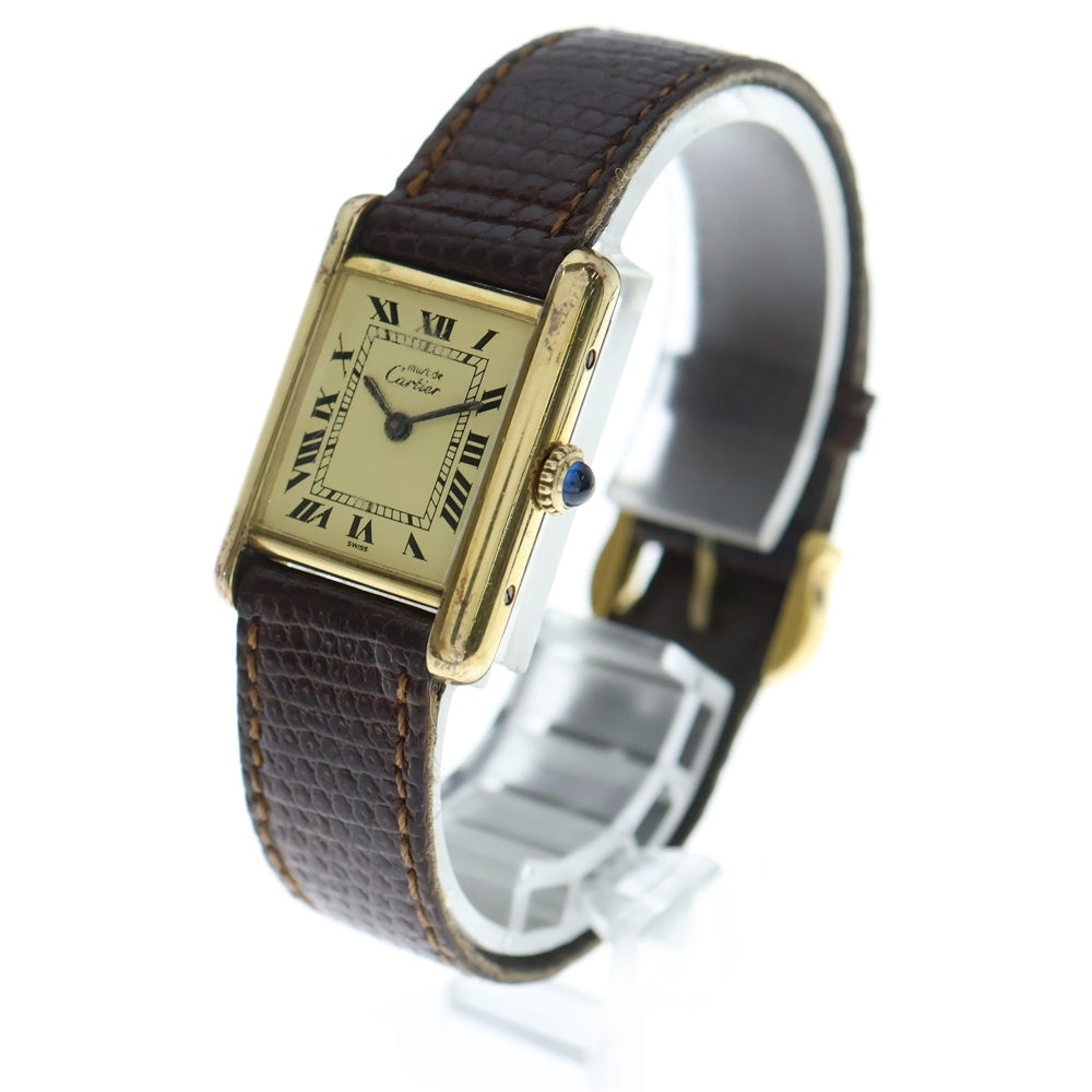 Cartier(カルティエ) マストタンクSM クリーム文字盤 SV925×革/手巻き 腕時計 レディース