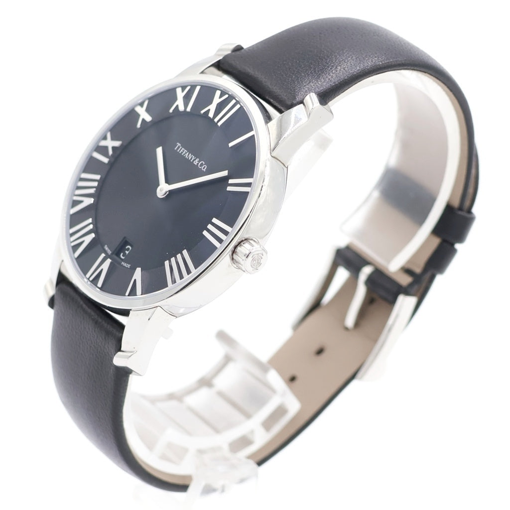 TIFFANY & Co.(ティファニー) アトラスドーム 黒文字盤 SS×革/QZ ステンレス クォーツ 電池式 腕時計 Z1830.11.10A10A52A レディース
