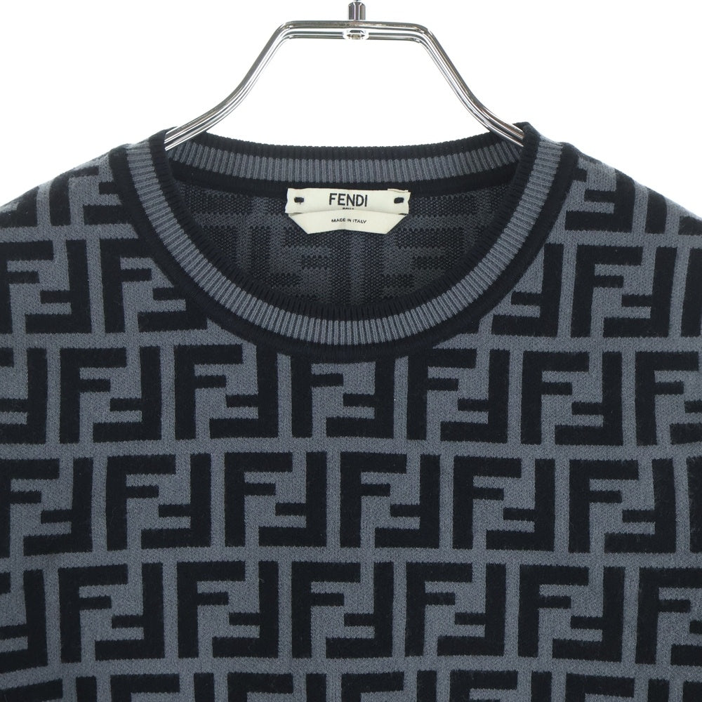 FENDI(フェンディ) ズッカ柄クルーネックニットセーター ブラック/グレー FZY703 レディース