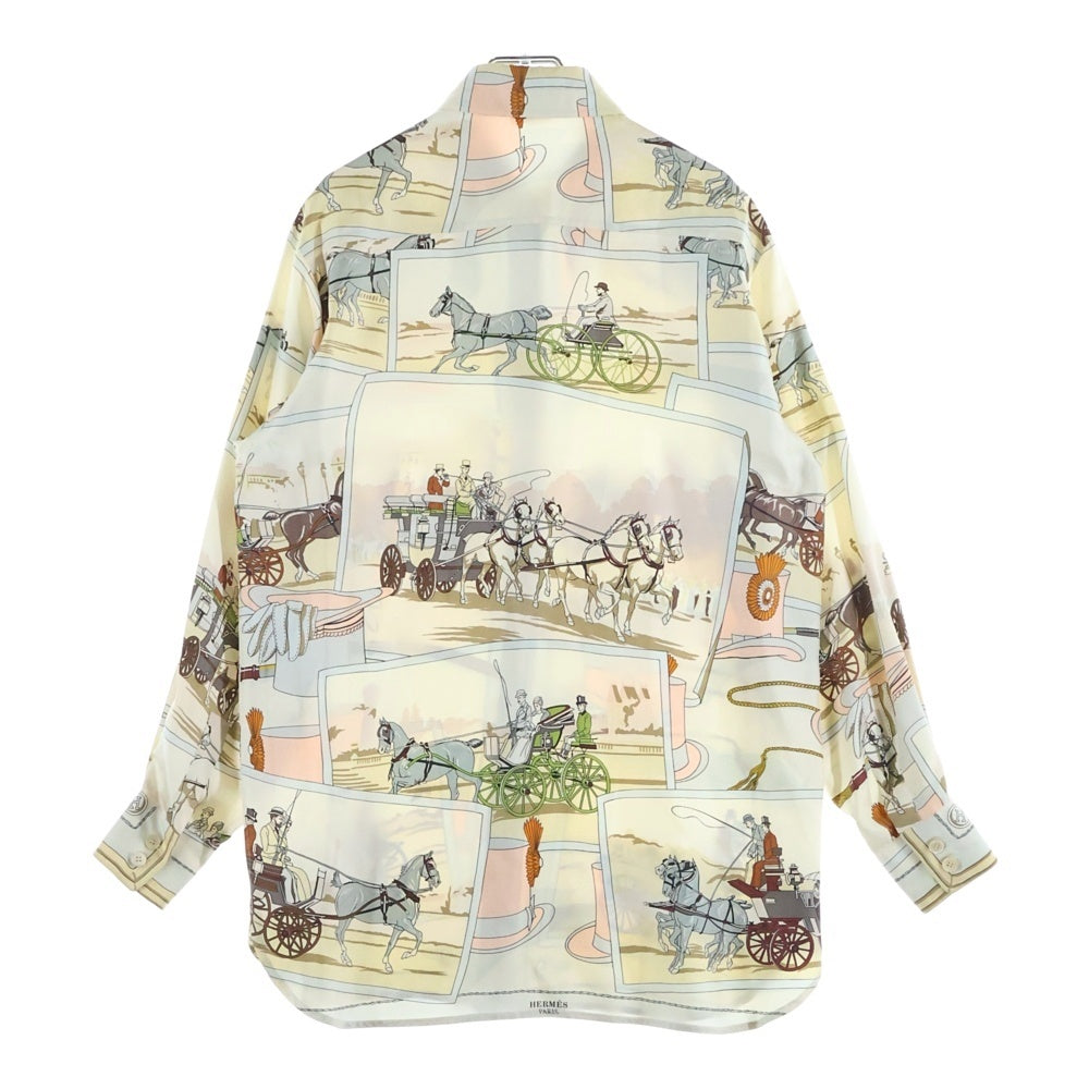 HERMES(エルメス) 馬車総柄ロングスリーブ シルクブラウス ベージュ