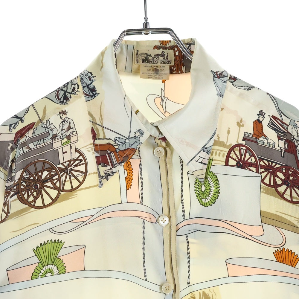 HERMES(エルメス) 馬車総柄ロングスリーブ シルクブラウス ベージュ