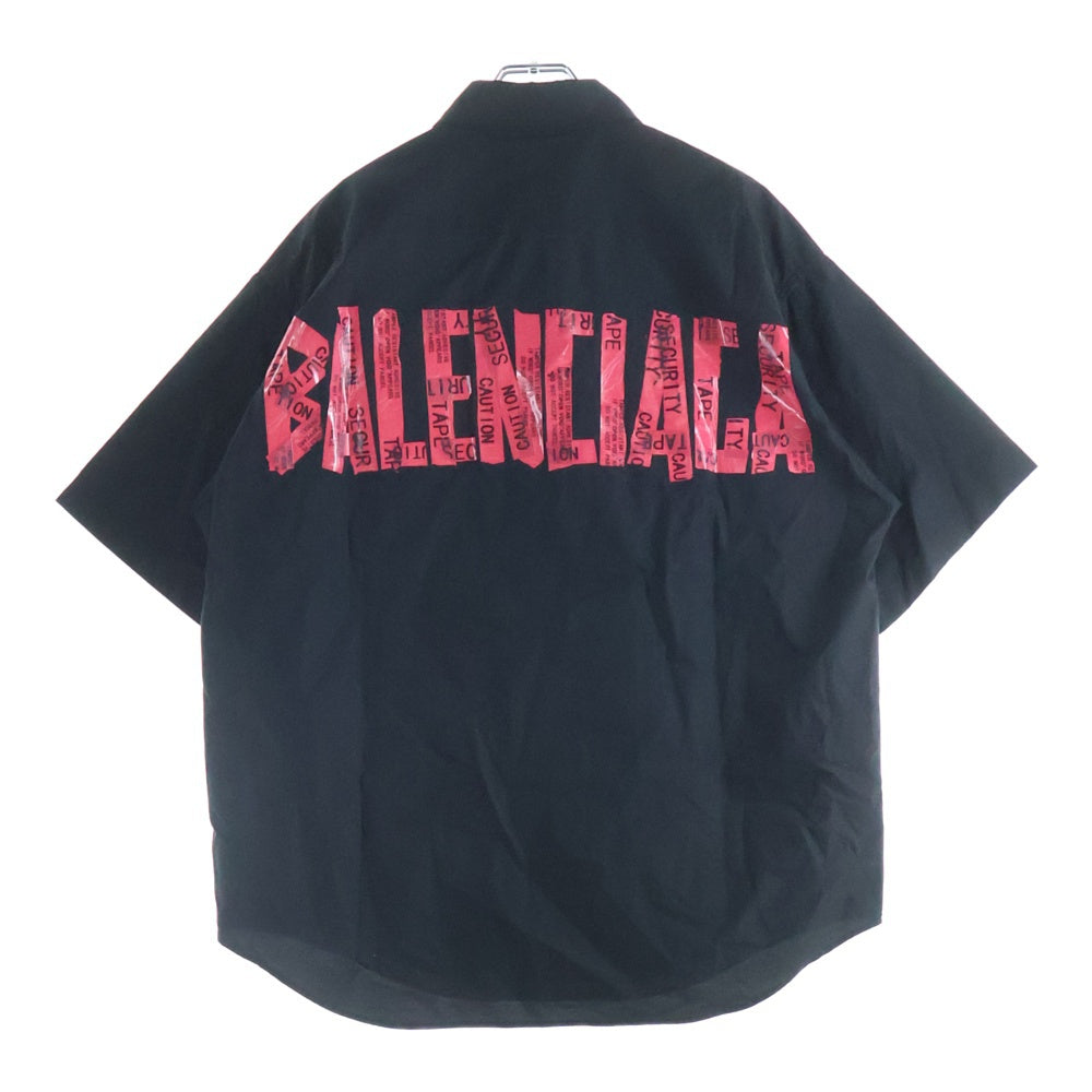 BALENCIAGA(バレンシアガ) バックテープロゴプリント半袖シャツ ブラック 830981 TRM28