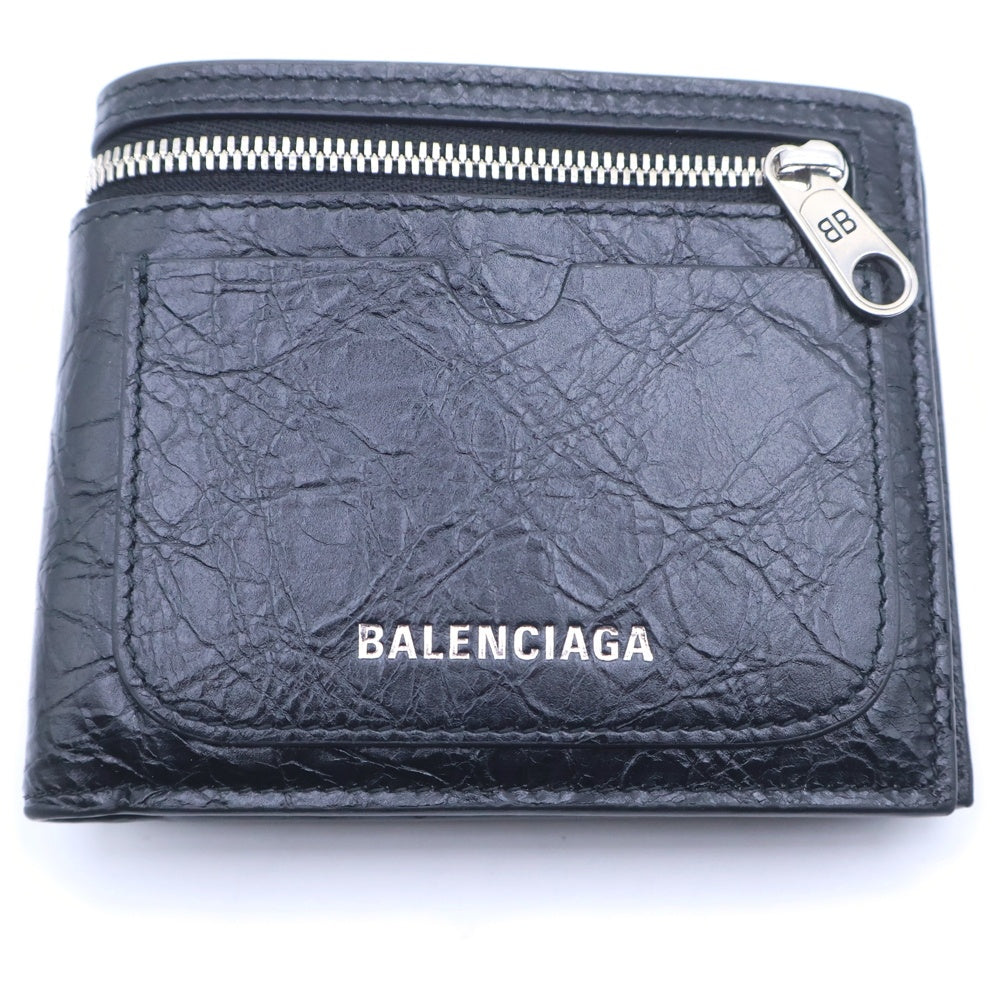 BALENCIAGA(バレンシアガ) Superbusy スクエア フォールデッドウォレット 二つ折り財布 コンパクトウォレット ブラック レザー 801837 シルバー金具
