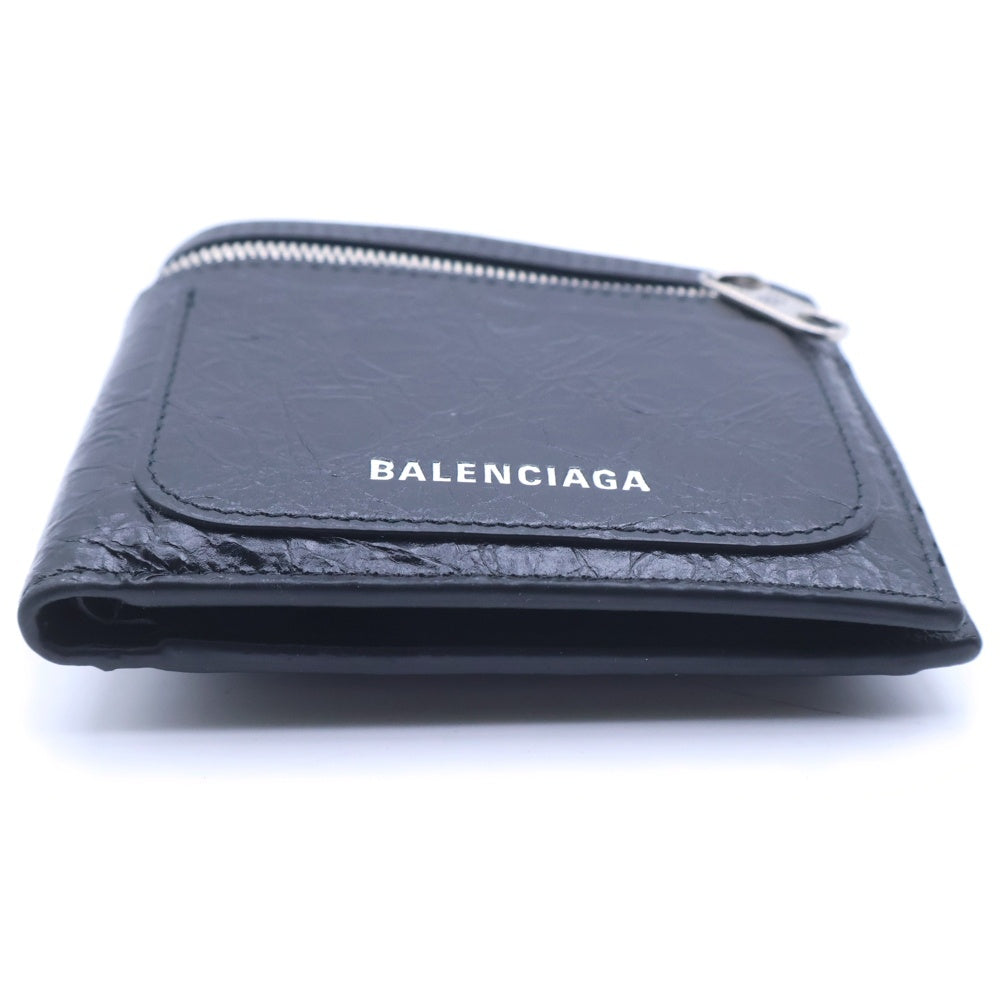 BALENCIAGA(バレンシアガ) Superbusy スクエア フォールデッドウォレット 二つ折り財布 コンパクトウォレット ブラック レザー 801837 シルバー金具