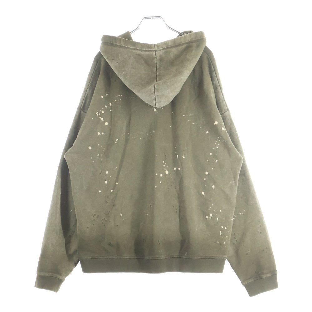 DSQUARED2(ディースクエアード) 24AW DELAV RELAX FIT HOODIE SWEATSHIRT アーチロゴ ダメージ加工フーディー プルオーバー パーカー カーキ S74GU0818