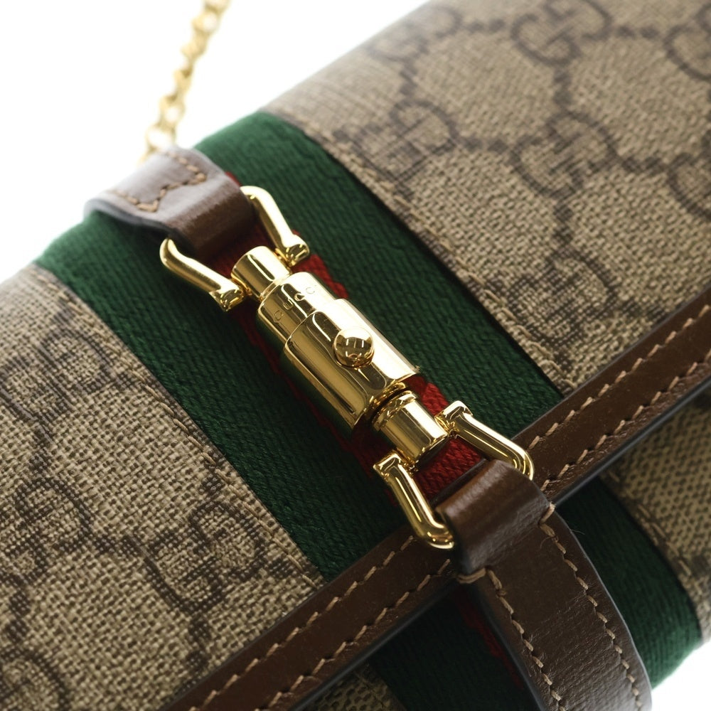 GUCCI(グッチ) ジャッキー 1961 GGスプリーム チェーンウォレット ショルダーバッグ ゴールド金具 ベージュ 652681 レディース