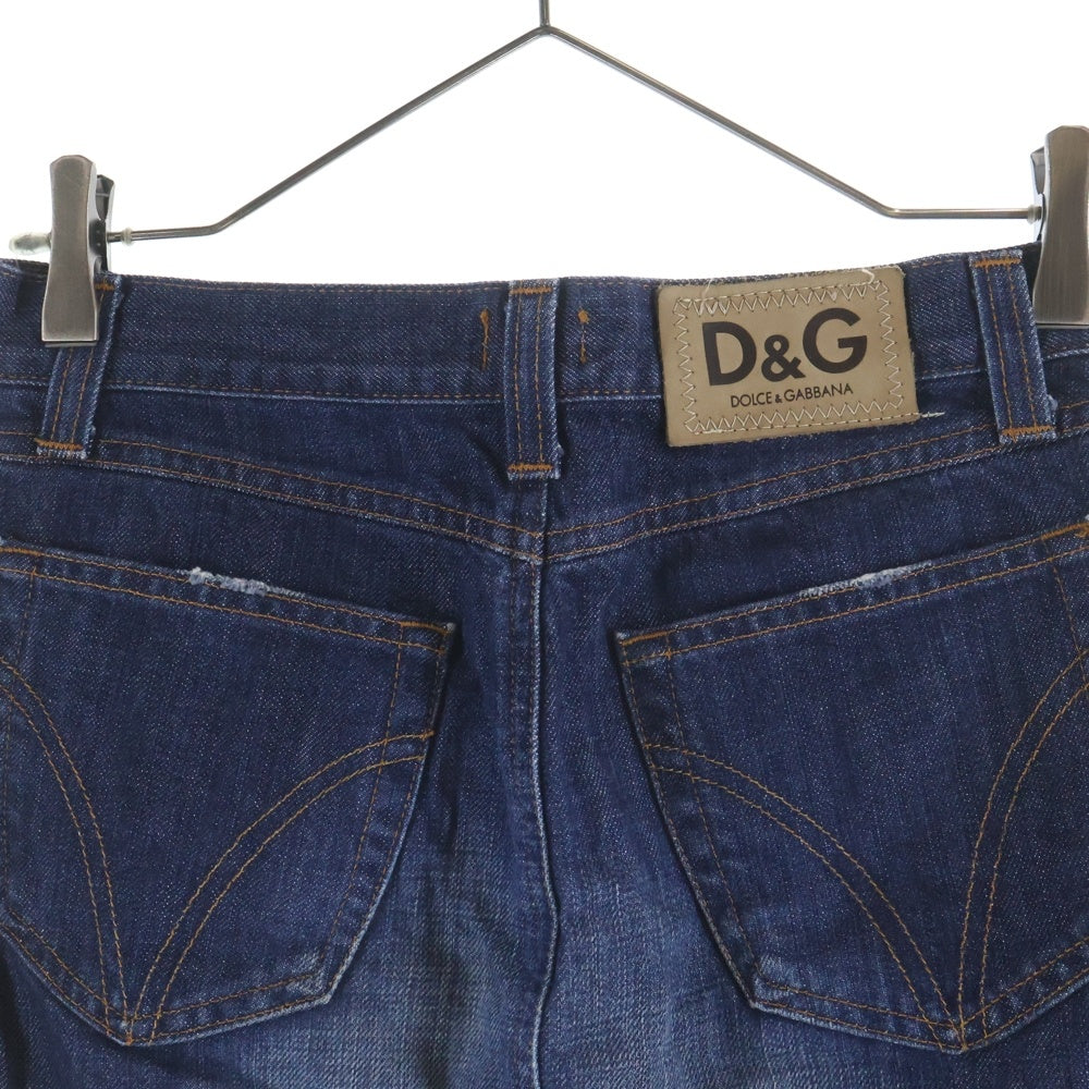 DOLCE & GABBANA(ドルチェアンドガッバーナ) 革パッチ デニム ショートスカート インディゴ レディース