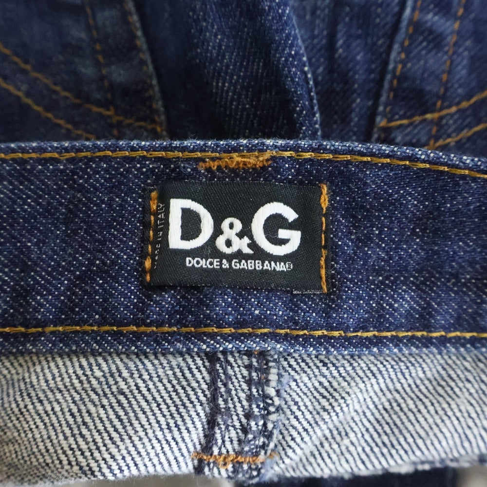 DOLCE & GABBANA(ドルチェアンドガッバーナ) 革パッチ デニム ショートスカート インディゴ レディース