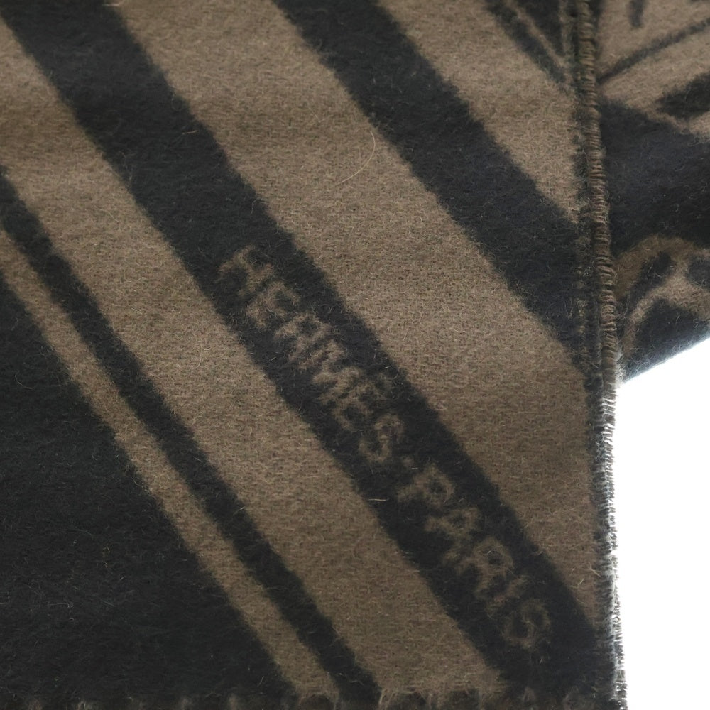 HERMES(エルメス) ジグザグのサングル フリンジ マフラー ストール カシミヤ ダークブラウン