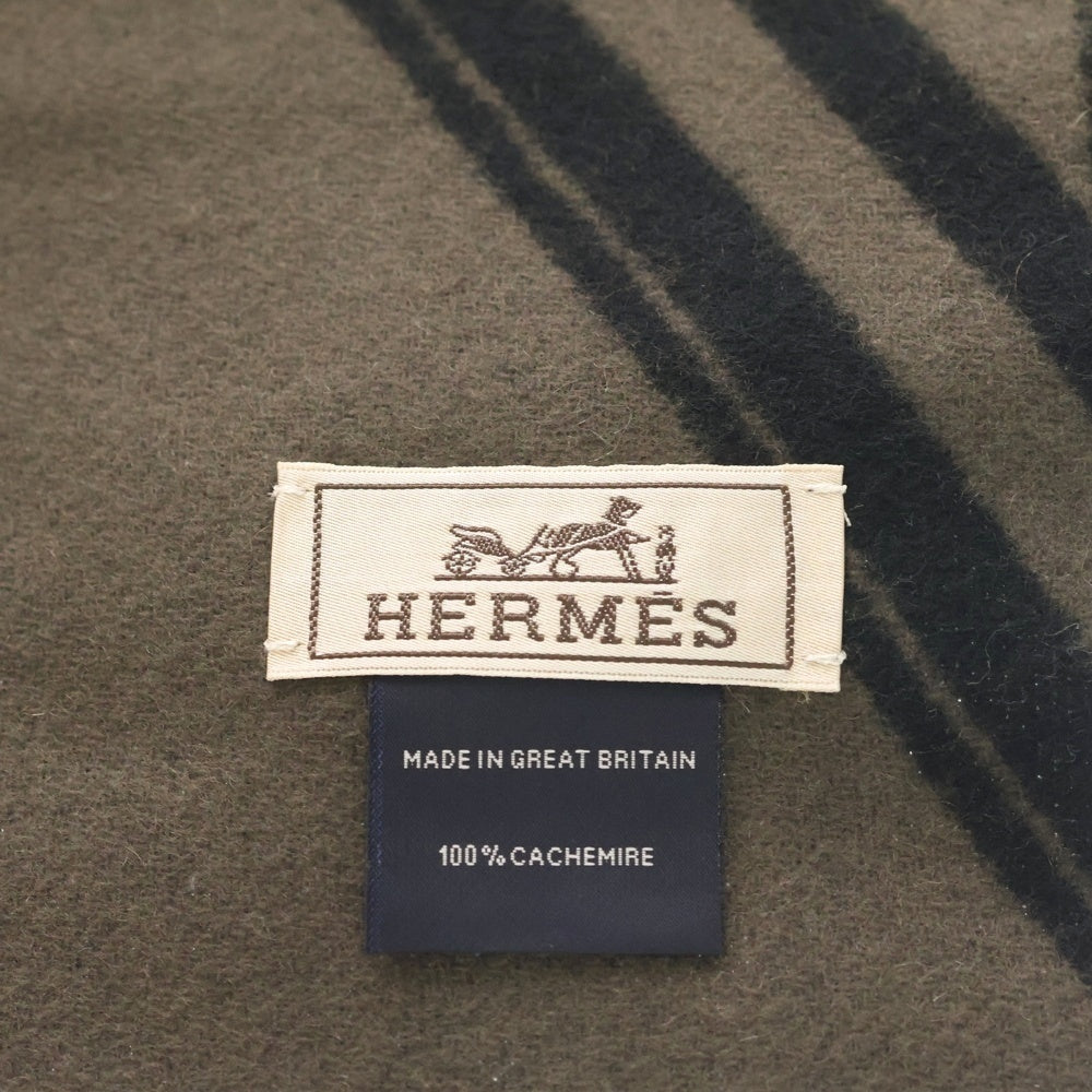 HERMES(エルメス) ジグザグのサングル フリンジ マフラー ストール カシミヤ ダークブラウン
