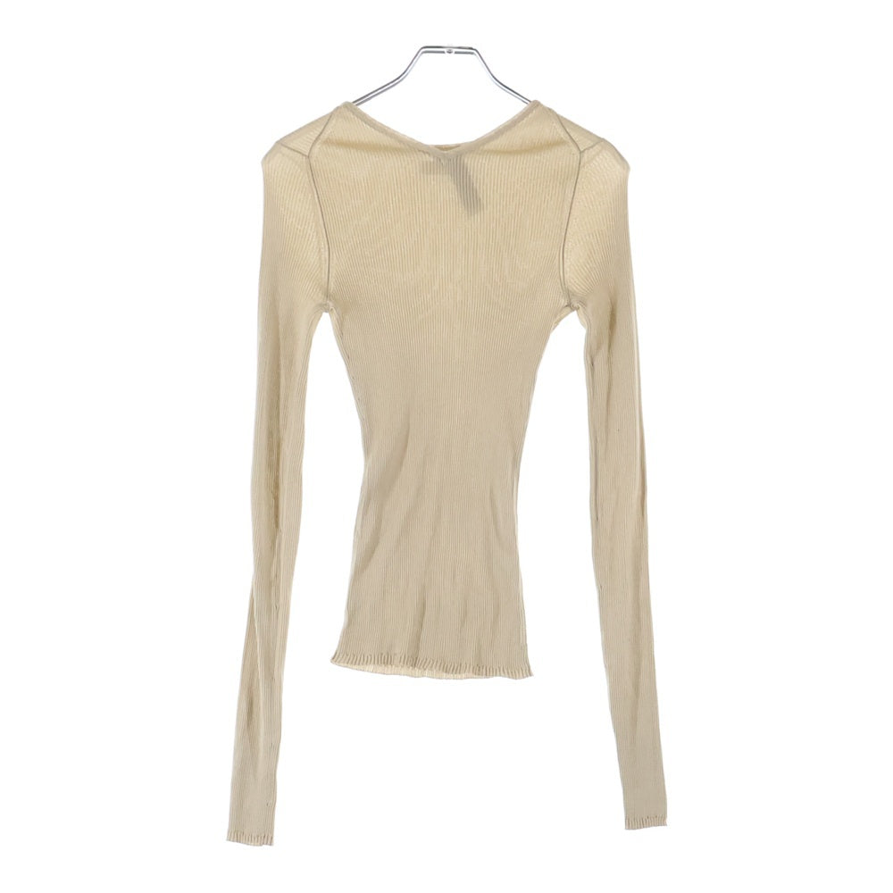 miumiu(ミュウミュウ) ロゴ刺繍 長袖 リブニットカットソー ベージュ レディース