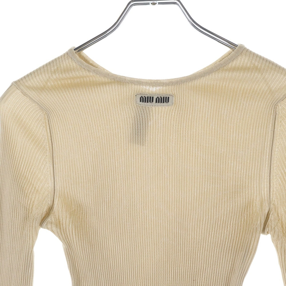 miumiu(ミュウミュウ) ロゴ刺繍 長袖 リブニットカットソー ベージュ レディース