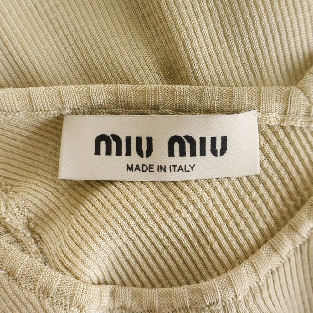 miumiu(ミュウミュウ) ロゴ刺繍 長袖 リブニットカットソー ベージュ レディース